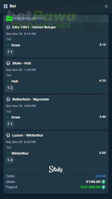 fixed matches 1x2 29.11.2025