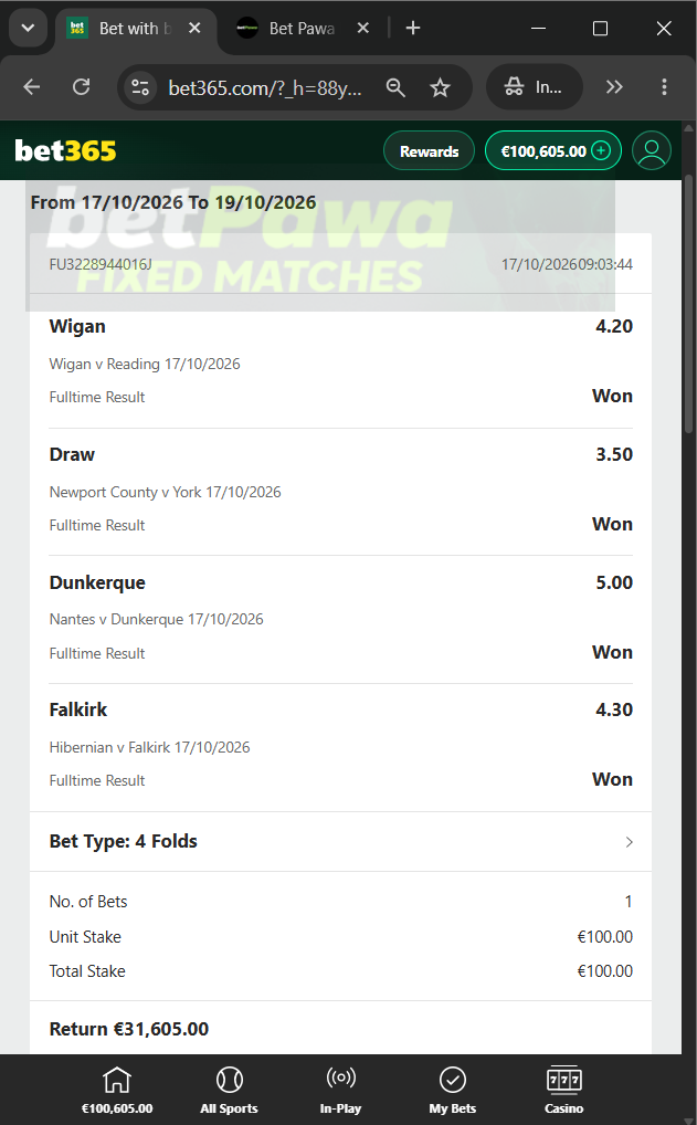 fixed matches 1x2 17.10.2026